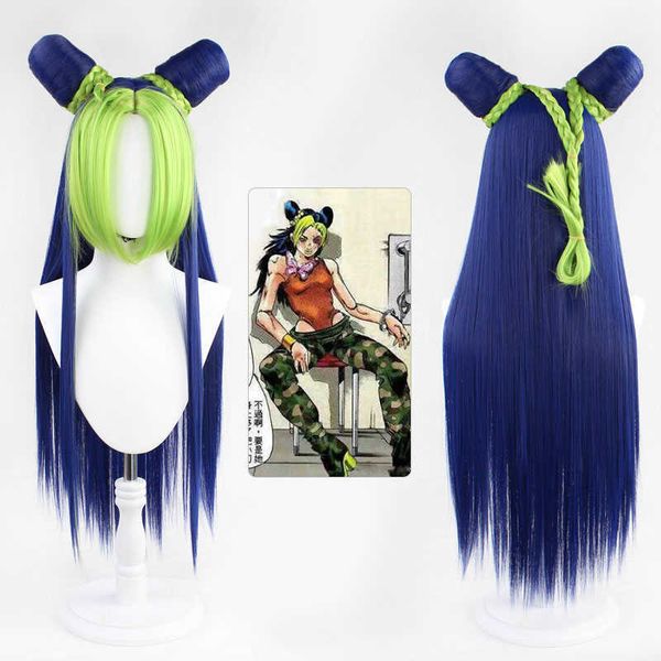 

cosplay wigs long type jojo's bizarre adventure jolyne cujoh kujo cosplay wig yellow green buns braids jojo no kimyou na bouken j230427, Black