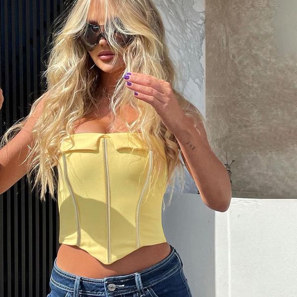 

tanks women y2k denim push up bustier tube strapless button up corset off shoulder tube crop streetwear, Black;white