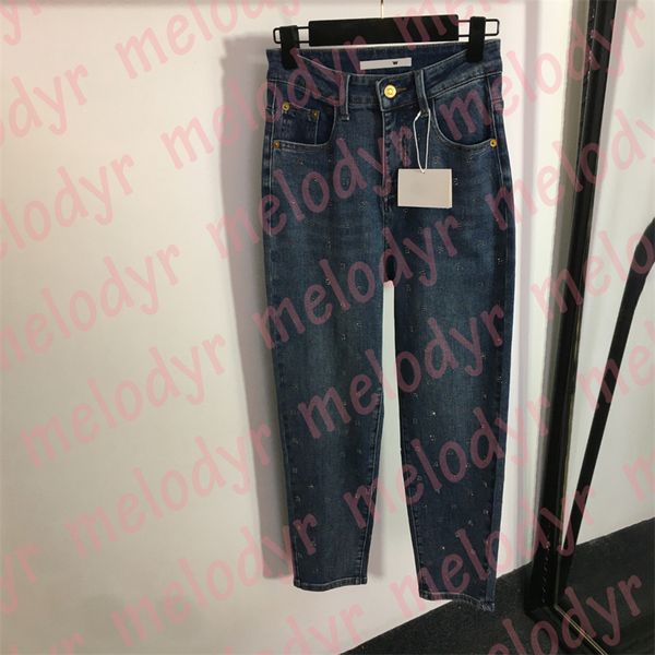 

rhinestone letter jeans classic slim blue denim pants womens designer breathable jeans