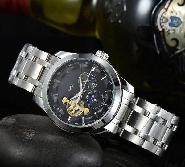 

tisso wristwatches for men 2023 new mens watches tourbillon five needles automatic mechanical watch 1853 luxury brand steel strap men fashio, Slivery;golden