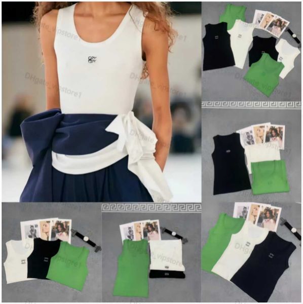 

23ss women knits lowee designer vest yoga suit embroidery t shirt sleeveless breathable knitted tee sport tank camis vest yoga tees, White