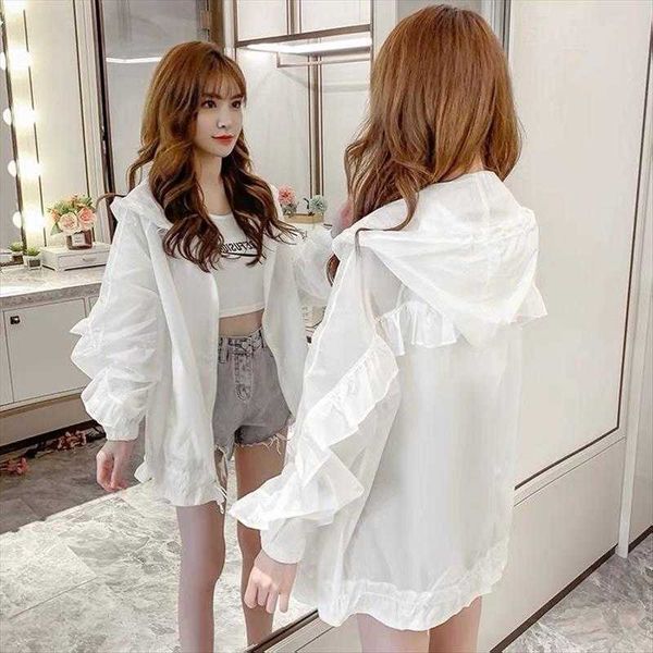 

summer korean jacket style long sleeve sunscreen coat womens mid length loose all, Black;brown