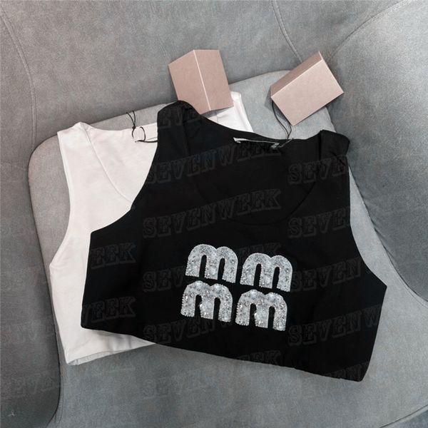 

letter rhinestone tank women designer t shirts cropped tanks fashion vest, White