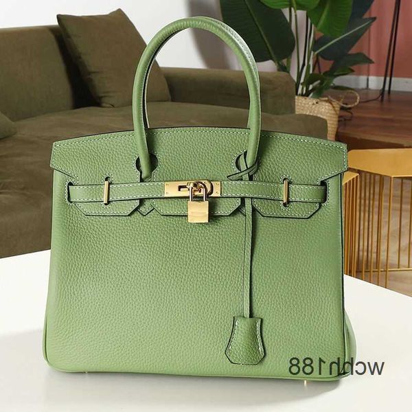 

2023 large green leather bags high-grade totes green women's birkins capacity layer cowhide bag portable designer shoulder r3dn