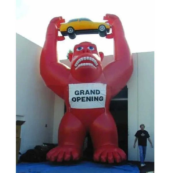 

5mh advertising cartoon 7.5meters red green purple inflatable gorilla chimpanzee with car custom printed for promotion