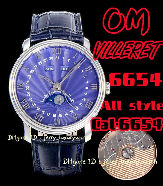 

om 6654 villeret perpetual calendar luxury men's watch cal.6654 automatic mechanical movement with 316l fine steel case 40mm.silver blu, Slivery;brown