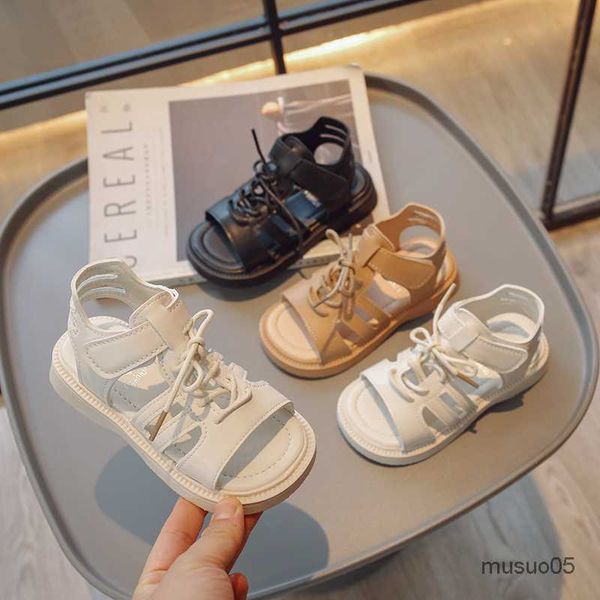 

sandals children's open-toe simple boys roman 2023 summer new girls pu solid color versatile kids fashion casual shoes breatheable, Black;red