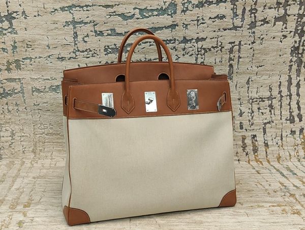 

50cm mans totes handbag designer bag for men est fully handmade quality luxury purse barenia leather+canvas wax line stitching wholesale pri