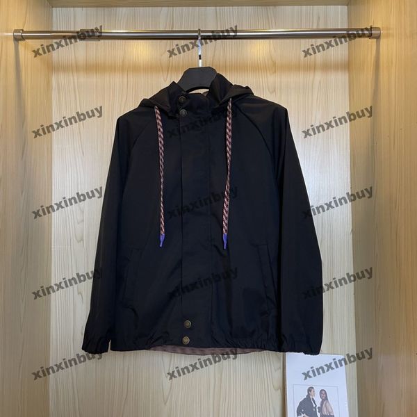 

xinxinbuy men designer coat jacket double sided letter print pockets long sleeve women black khaki gray blue xs-2xl, Black;brown