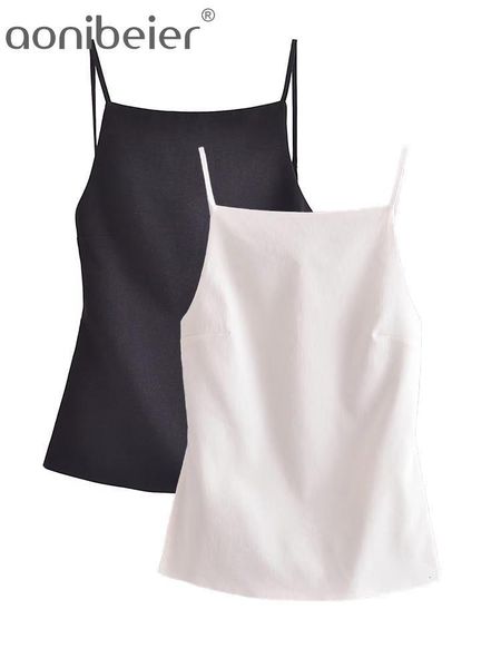 

camisoles tanks aonibeier summer y2k women camisole traf strappy backless sleeveless thin straps slim crop female tanks club white 230503, Black;white