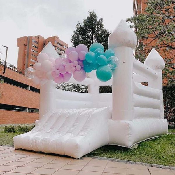 

8x10ft commercial inflatable white bounce house toddler amusement park white mini bouncy castle for kids with blower to your door