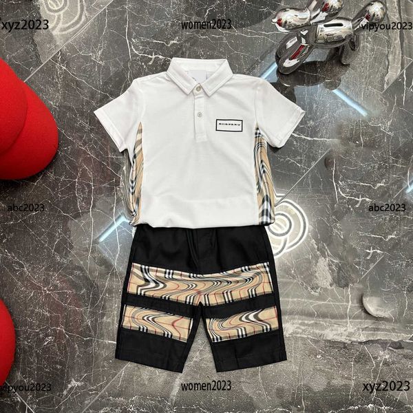 

baby tracksuits kids clothes fashion child sets 2pcs polo neck short sleeves and patchwork shorts new arrival, White