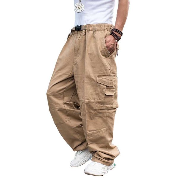 

pants trendy loose baggy cargo pants men casual hiphop harem cotton straight trousers wide leg plus size streetwear clothing, Black