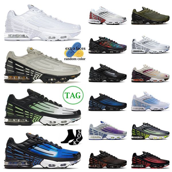

authentic 2023 tn plus 3 running shoes tn3 tuned sneakers triple white bone black royal ghost green olive spray painted neon halloween radia
