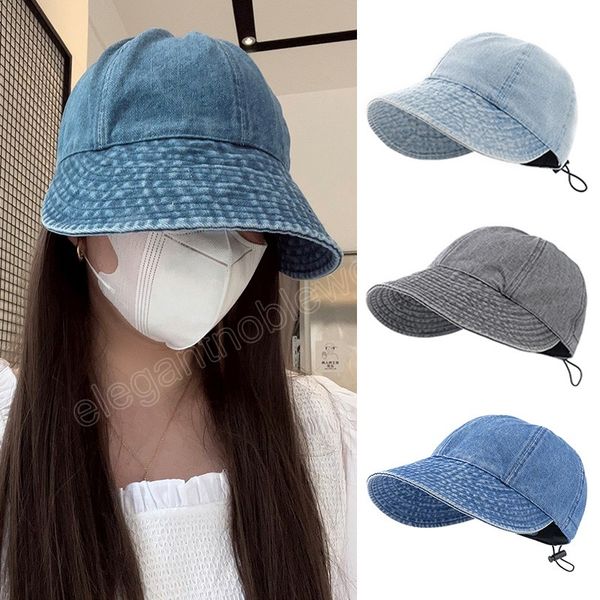 

summer wide brim fisherman hat women foldable sunshade visors sun cap female adjustable outdoor sports bucket panama cap, Blue;gray