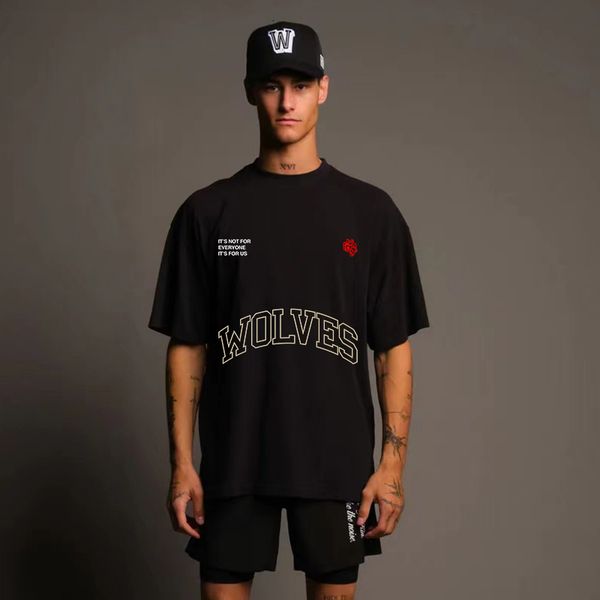 

mens tshirts darc wolves 240g 100% cotton thicken streetwear letter print t shirt loose tshirt oneck tee shirts 230503, White;black