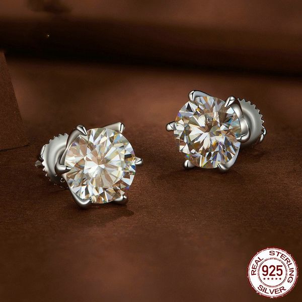 

new trendy fashion 925 sterling silver 1ct 2ct round moissanite studs earrings for men women nice gift jewelry, Golden;silver