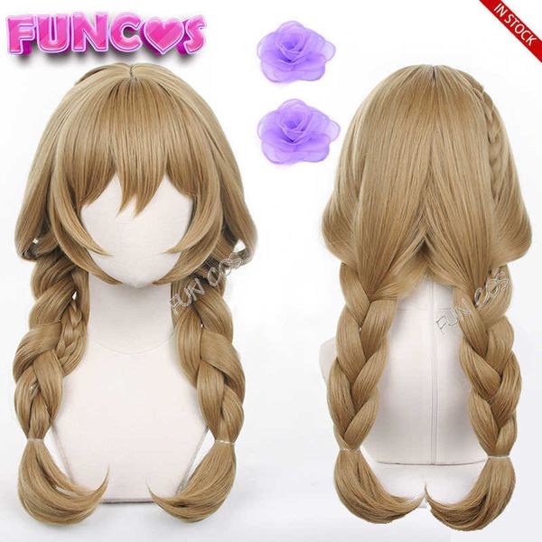 

cosplay wigs genshin impact lisa cosplay brown braid wig new skin a sobriquet under shade purple flower hair pin resistant fiber hair wig ca, Black