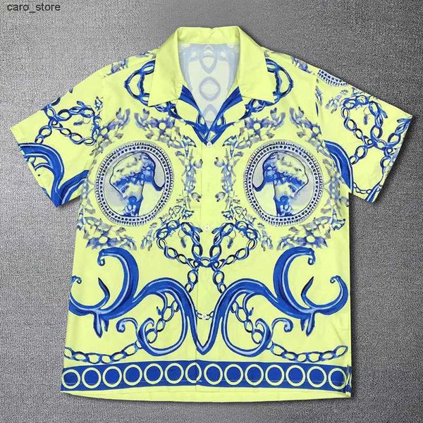 

men's casual shirts 2023luxury artistic portrait pattern shirt contrasting baroque court print short sleeve shirts slim shirt social me, White;black