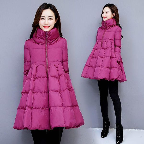 

leather 2022 winter clothes loose cotton coat women's midlength cloak jacket elegant fashion down padded outwear parka m2219, Black