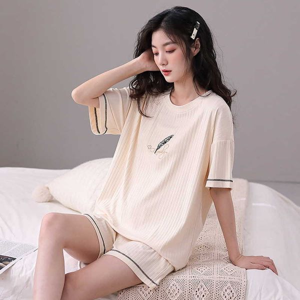 

women's sleepwear summer modal women pyjamas loose pajamas sets sleepwear casual nightwear pijama mujer shorts short sleeve -2xl home, Black;red