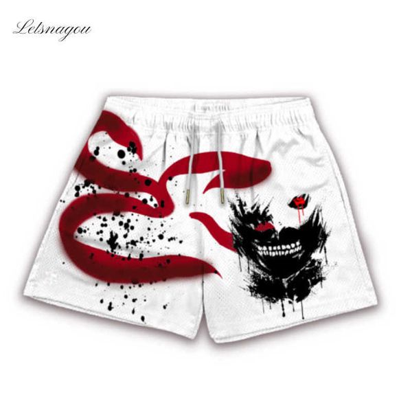 

men's shorts anime tokyo ghoul gym shorts training shorts workout bodybuilding sport men casual clothing male fitness jogging training, White;black