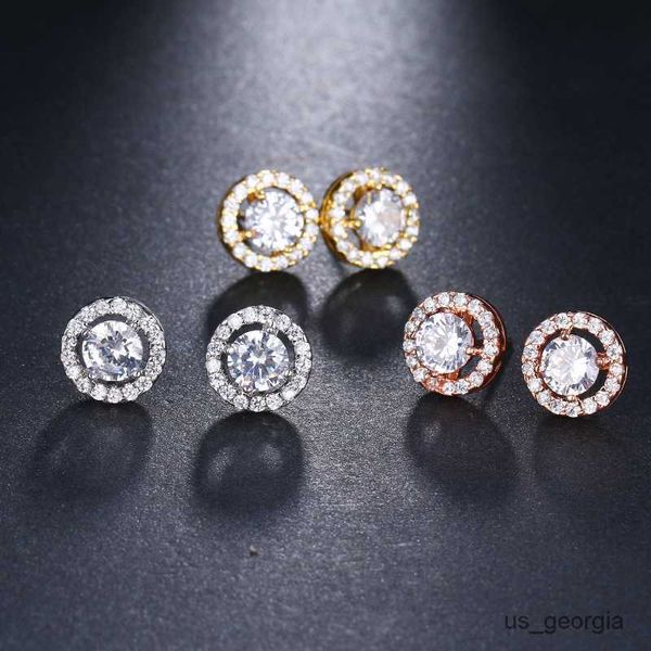 

stud new luxury white zircon stud earrings for women fashion elegant silver color earring female wedding jewelry gift, Golden;silver