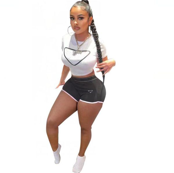 

summer casual tracksuits prdda letter print shorts two piece sets women round neck tshirt and shorts tracksuits female matching 2pcs outfits, Gray