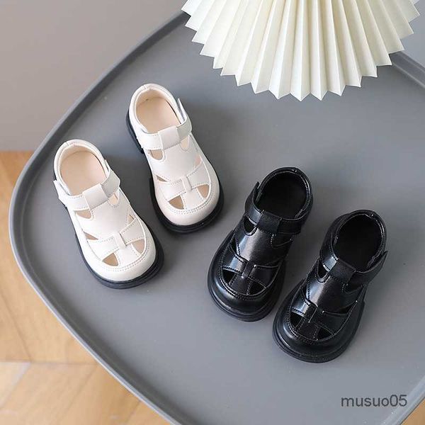 

summer children sandals boys beach spring girls hollow out princess leather baby soft performance shoes, Black;red