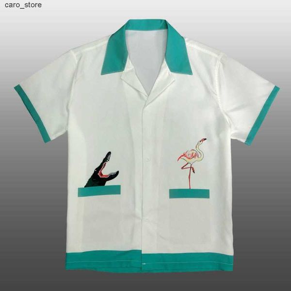 

men's casual shirts men animal print color contrast print shirt short sleeve casual shirt streetwear camisa fashion masculina shirt mod, White;black