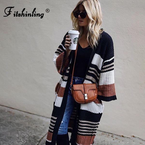 

sweaters fitshinling bohemian striped flare sleeve cardigan for women vintage winter coat knitwear holiday slim long cardigans sweaters, White;black