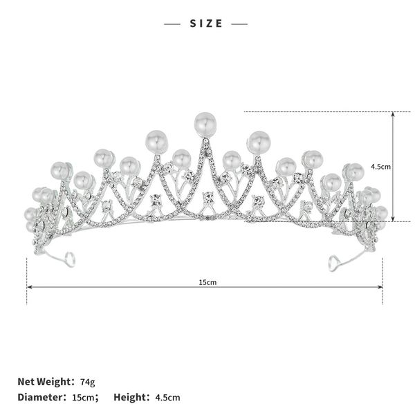 

new bride pearl headwear birthday wedding banquet headwear shining rhinestone crown hairpin, Silver