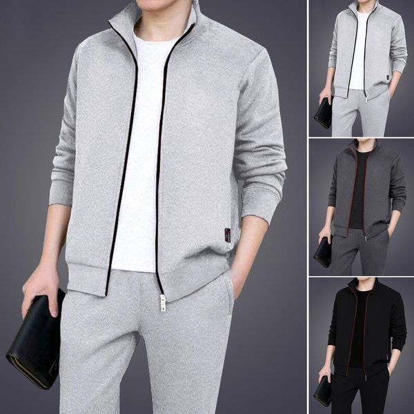 

men's tracksuits mens casual tracksuits sportswear coat trousers two piece sets male fashion solid jogging suit men outfits gym jacket, Gray