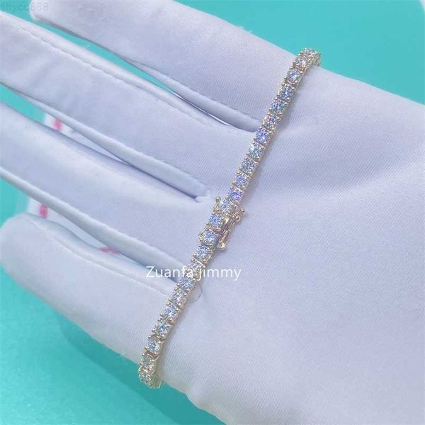 

customized luxury jewelry hip hop iced out jewelry 3mm 10k solid real white gold yellow gold vvs moissanite tennis bracelet, Silver