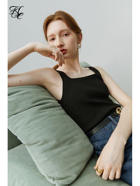 

camisoles tanks fsle casual minimalist style knitted camisole vest women bottoming sleeveless multi-color optional female inner camis 23050, Black;white