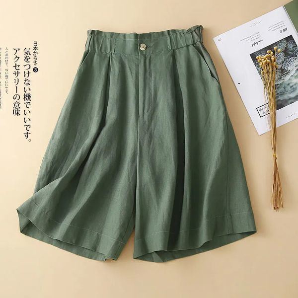 

women's shorts cotton and linen wide-leg shorts women's summer korean version fashion literary retro high waist casual five-point, White;black