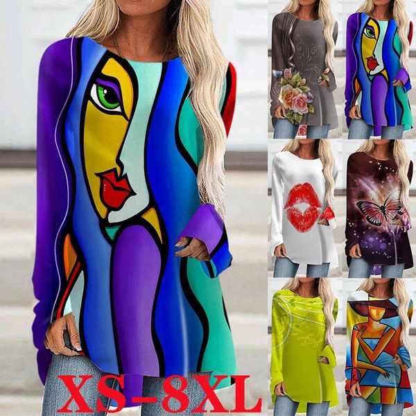 

t-shirt printed shirt cotton long sleeve fashion plus size xs8xl long sleeve tshirt casual loose shirt new women's blouses, White