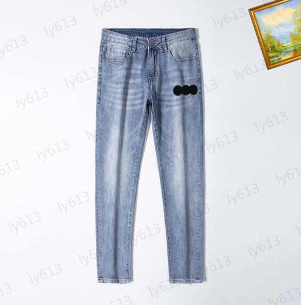 

mens jeans designer spring summer light blue casual luxury fashion elastic pure cotton brand logo straight leg denim trousers men clothing p