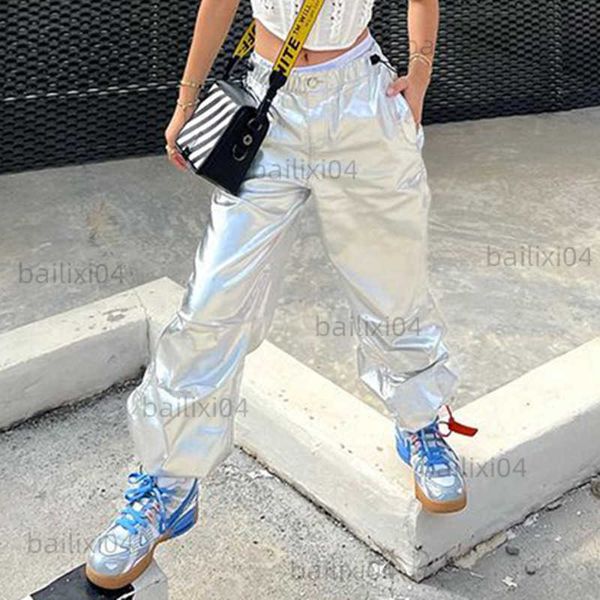 

women's pants capris autumn sweatpants tracksuit pants drawstring sliver reflective hippie clothes joggers women sport trousers y2k bag, Black;white
