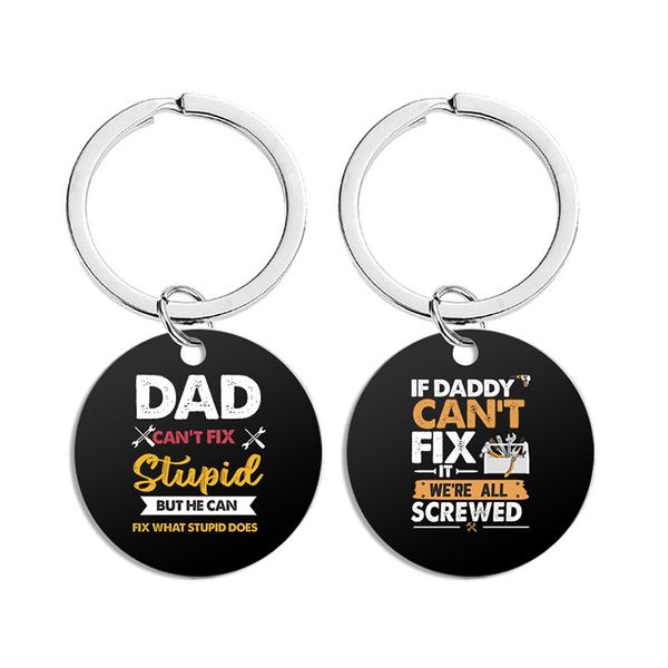 

fashion stainless steel black round keychain designer colorful dad grandpa letters bag charm keychains key chain car keyring accessories jew, Silver