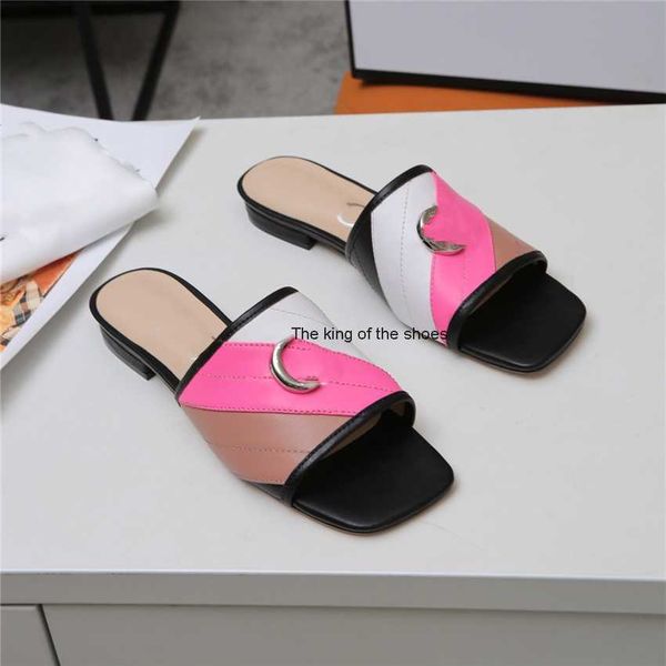 

2023 sandalsfashion slippers 2023 luxury design summer 2023ity men and women flat shoes thick sole leather rubber letter casual cartoon slip, Black