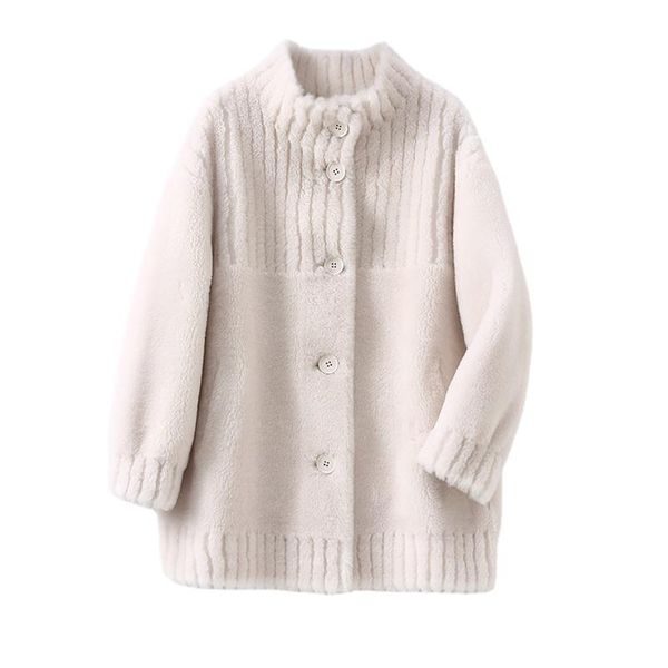 

fur pudi winter casual women real wool fur coat warm jacket sheep shearing girl lady long jackets overcoats h6006, Black