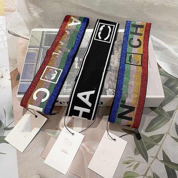 

designer letter print headband brand elasticity turban rainbow hairbands woolen yarn knitting headwraps hairhoop sports yoga headwear access, Silver