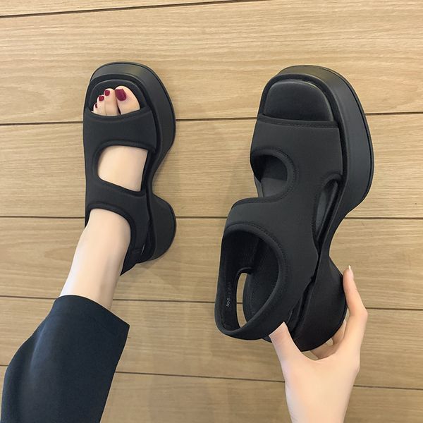 

sandals summer women s shoes fashion thick bottom light elastic fabric knitted casual sports open toe roman women 230503, Black