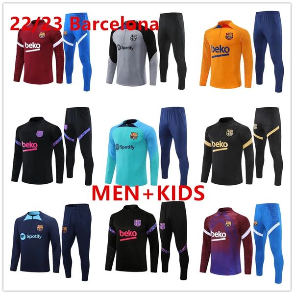 

2023 new barcelona player version football tracksuit barca set boys training suit 22/23 men and kids tracksuits camisetas ansu fati pedri le, Black