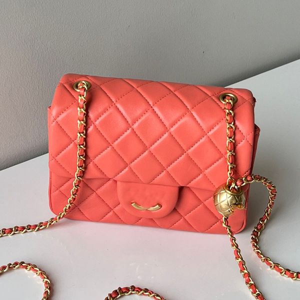 

17cm orange classic flap bag designer tote crush pearl gold ball metal hardware lambskin leather crossbody shoulder women handbag luxury pur