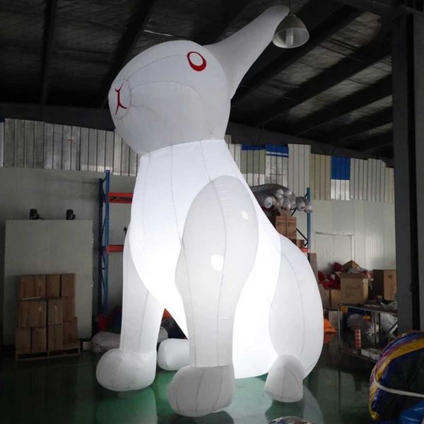 

8mh outdoor giant lovely lighting inflatable white rabbit bunny model animal replica for advertising or easter event decoraction