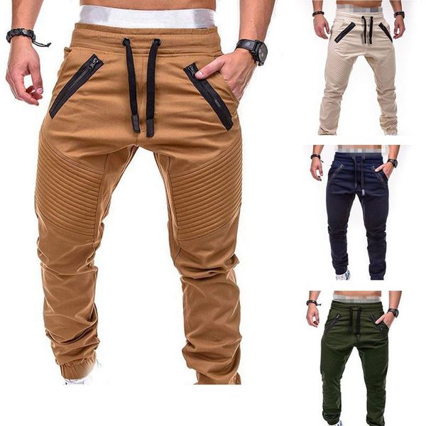 

pants new design casual men pants fashion zipper pocket trousers solid joggers mens plus size sweat pant pantalon homme my108, Black