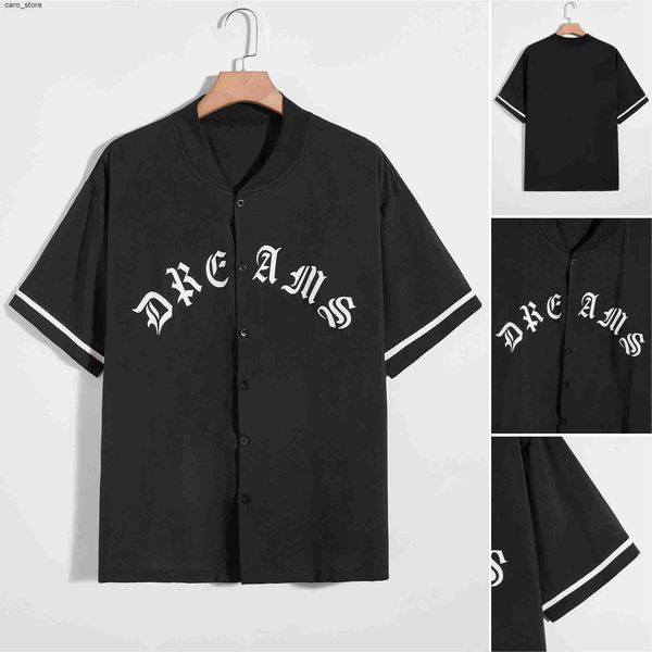 

men's casual shirts men's baseball uniform black short sleeve letter drcams print baseball shirt casual street hip hop shirt j2305, White;black