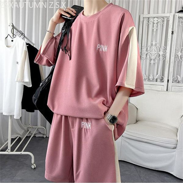 

men's tracksuits fashion casual tshirts shorts 2 piece set men korean sets hip hop rock summer tracksuit men shorts suit sweatpants mal, Gray